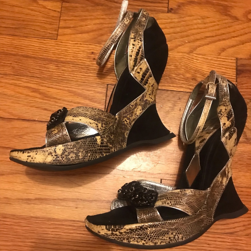 Prada snakeskin black heels
